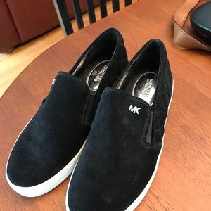 Michael Kors black quilted velvet slip on sneakers